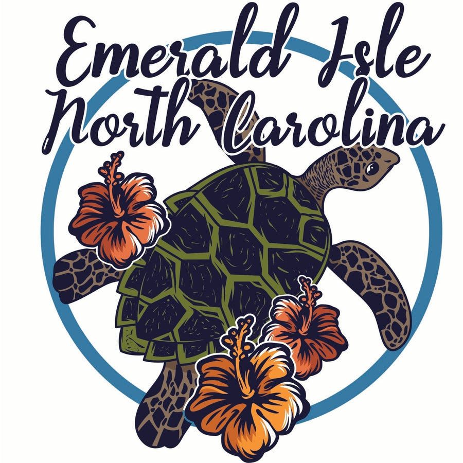 Emerald Isle North Carolina Turtle and Flowers Design Souvenir Die Cut Flat Magnet Image 1