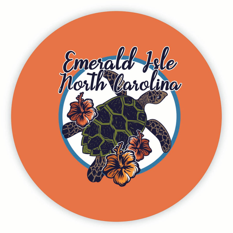 Emerald Isle North Carolina Turtle and Flowers Design Souvenir Round Fridge Magnet Image 1