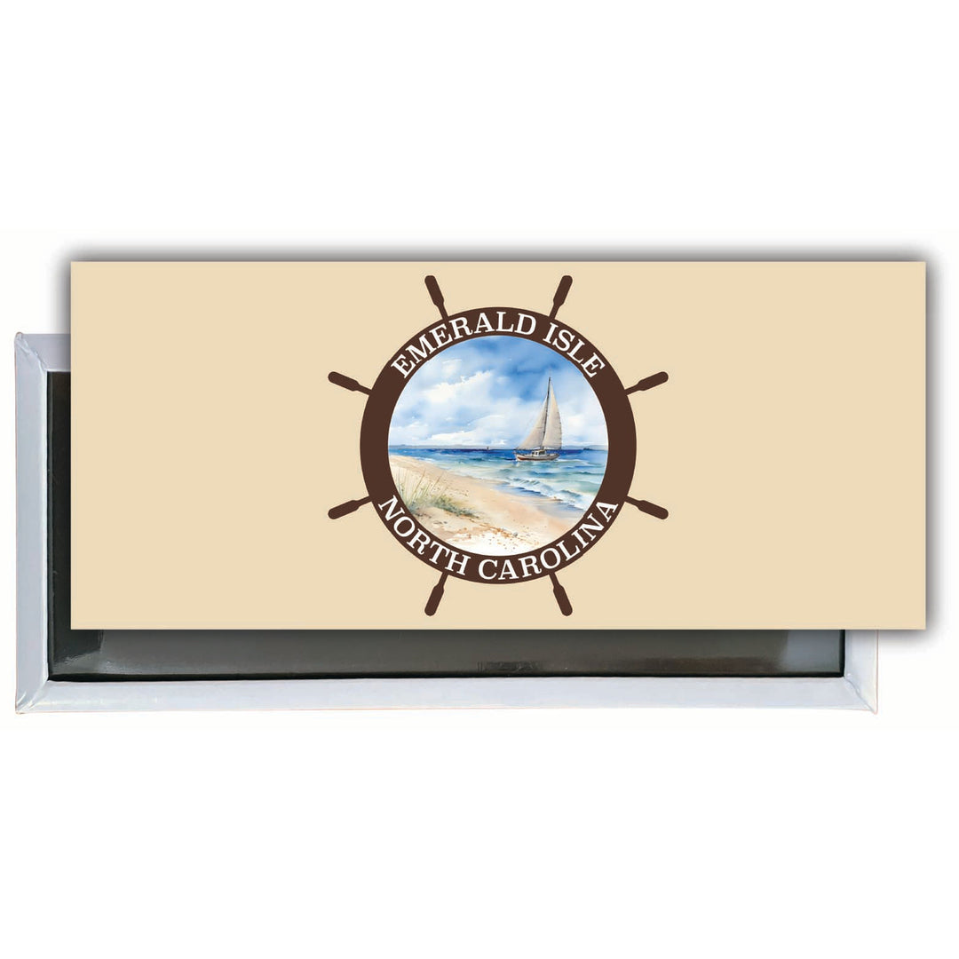 Emerald Isle North Carolina Nautical Helm Design Souvenir Fridge Magnet 4.75 x 2 Inch Image 1