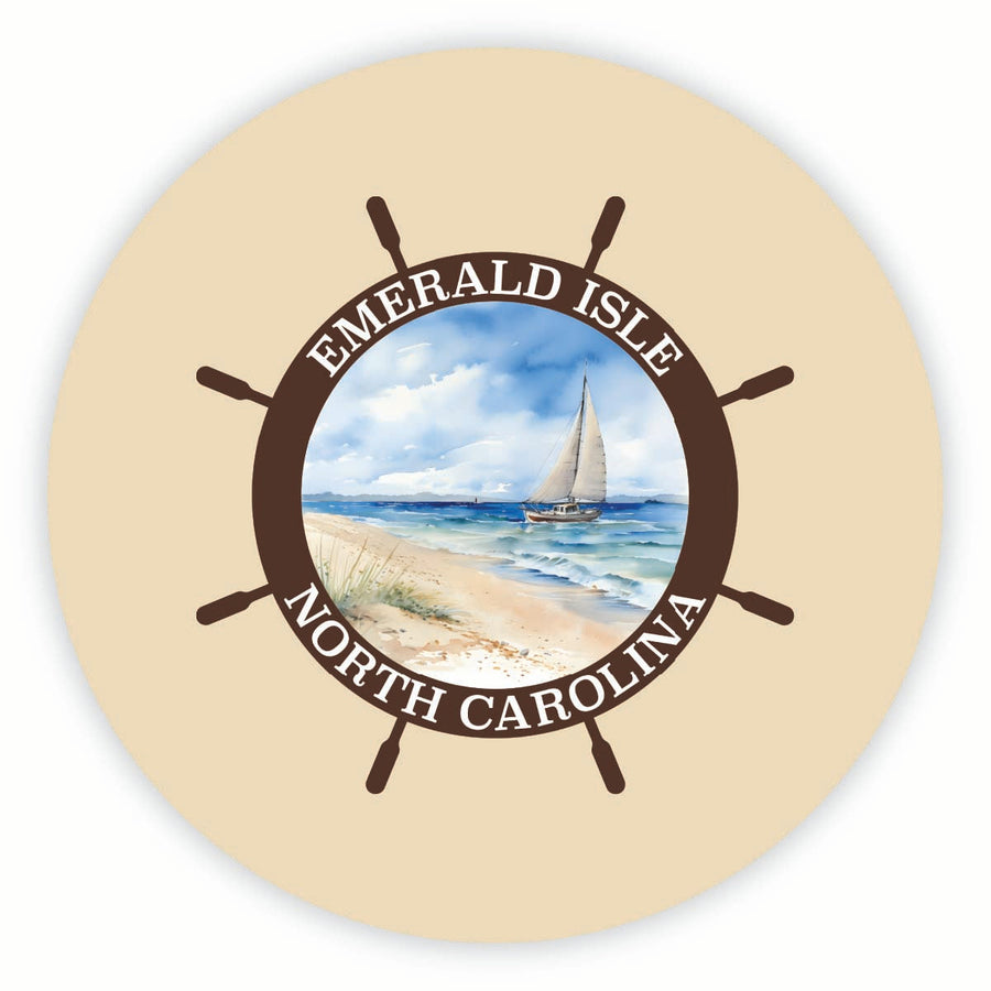 Emerald Isle North Carolina Nautical Helm Design Souvenir Round Fridge Magnet Image 1