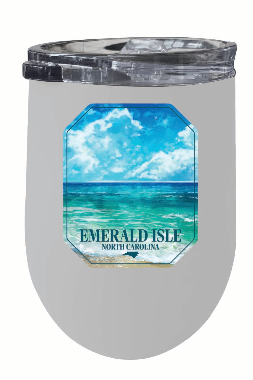 Emerald Isle North Carolina Serene Ocean Design Souvenir 12 oz Insulated Wine Stainless Steel Tumbler Image 1