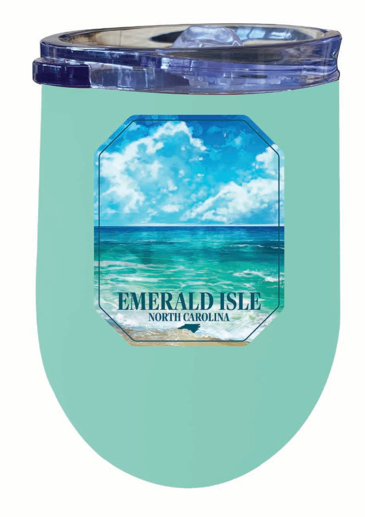 Emerald Isle North Carolina Serene Ocean Design Souvenir 12 oz Insulated Wine Stainless Steel Tumbler Image 1