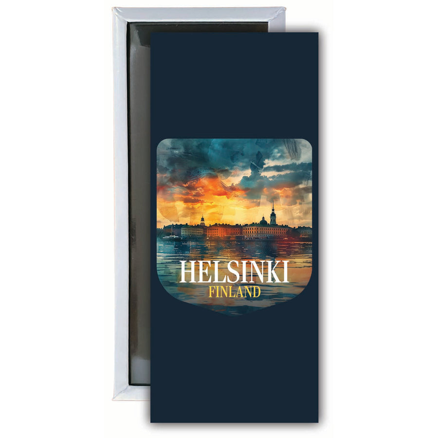 Helsinki Finland Sunset Cityscape Design Souvenir Fridge Magnet 4.75 x 2 Inch Image 1