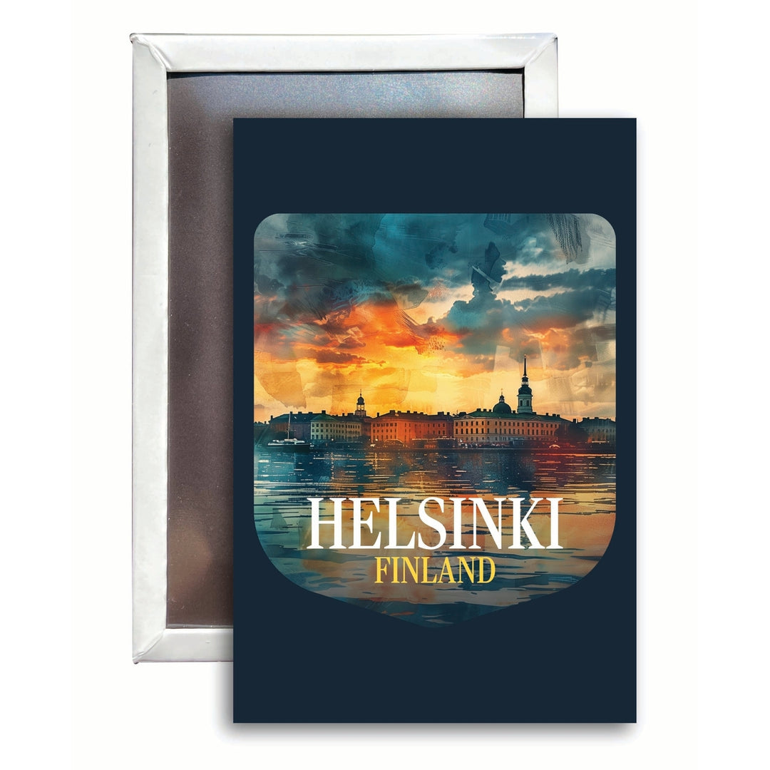 Helsinki Finland Sunset Cityscape Design Souvenir Refrigerator Magnet 2.5"X3.5" Image 1