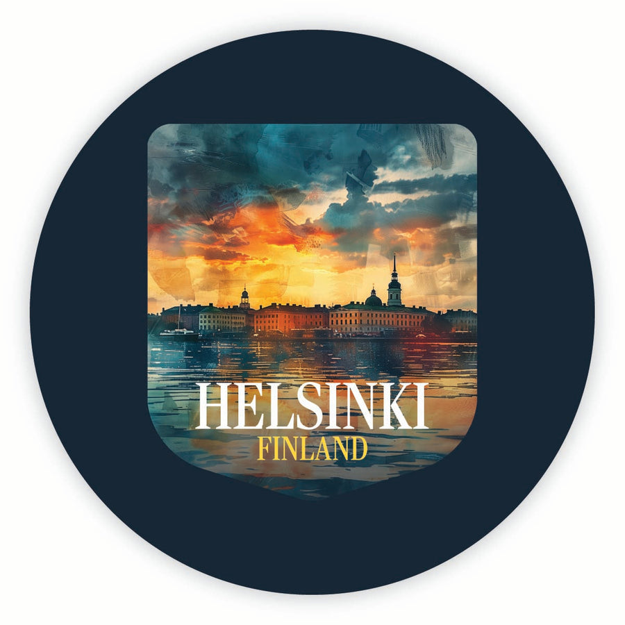 Helsinki Finland Sunset Cityscape Design Souvenir Round Fridge Magnet Image 1