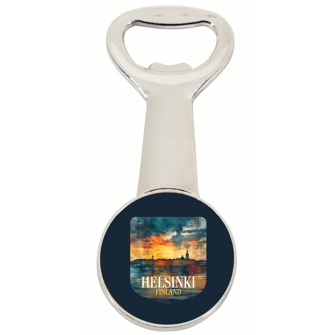 Helsinki Finland Sunset Cityscape Design Souvenir Magnetic Bottle Opener Image 1