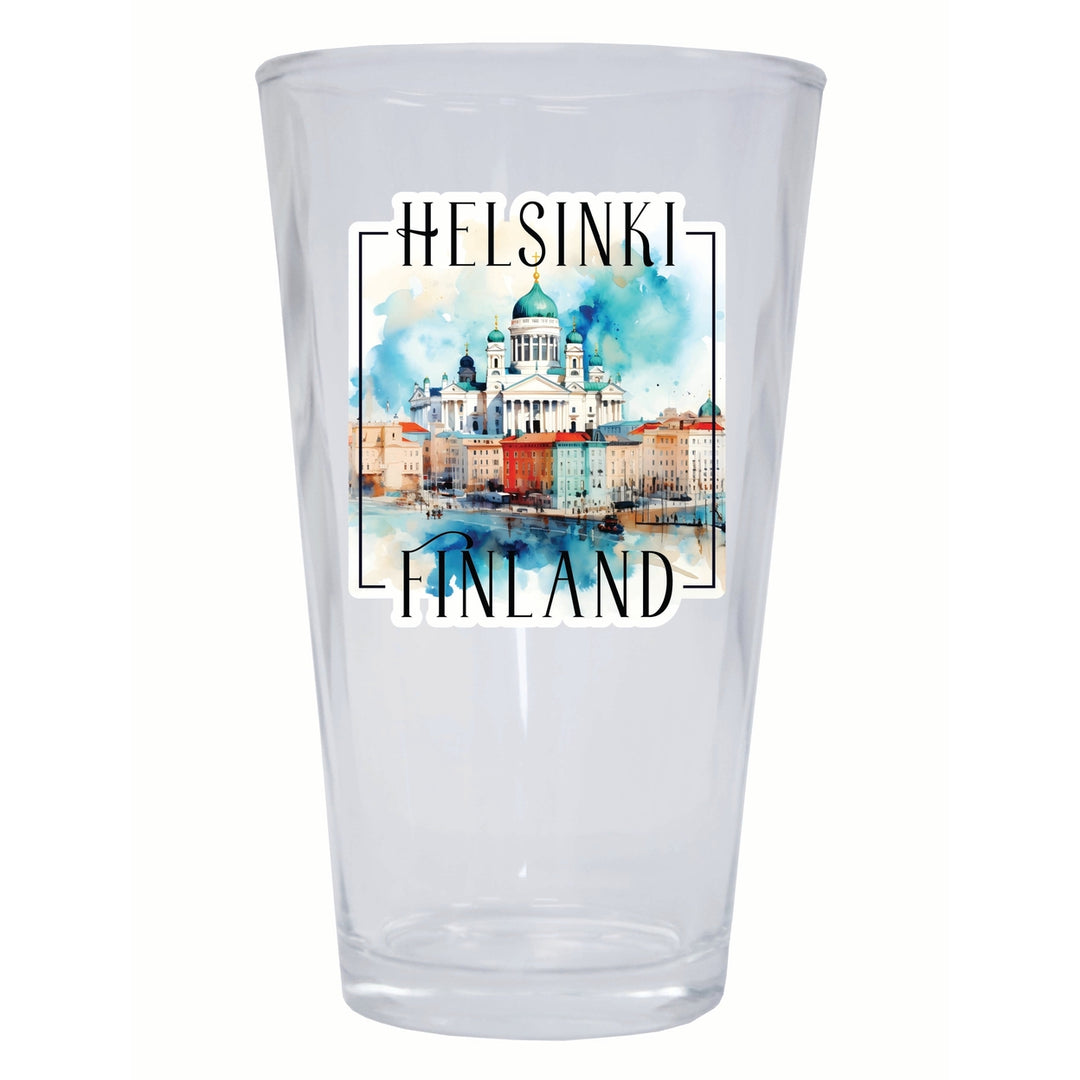 Helsinki Finland Watercolor Helsinki Cathedral Design Souvenir 16 oz Pint Glass Image 1