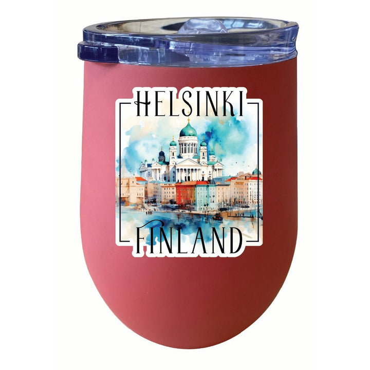 Helsinki Finland Watercolor Helsinki Cathedral Design Souvenir 12 oz Insulated Wine Stainless Steel Tumbler Image 1