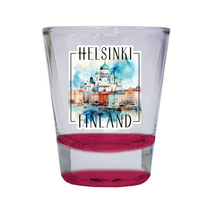 Helsinki Finland Watercolor Helsinki Cathedral Design Souvenir 2 Ounce Shot Glass Round Image 1