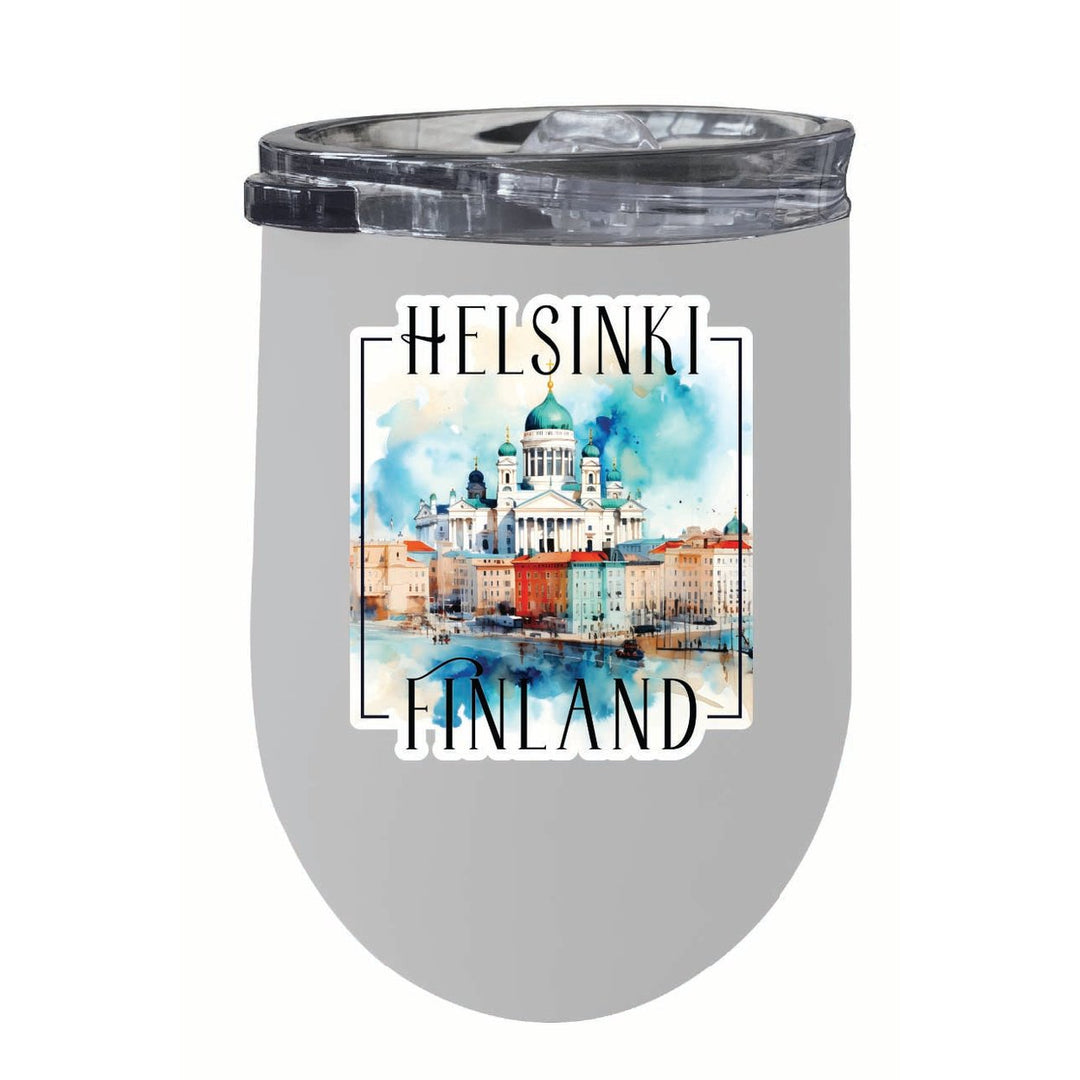 Helsinki Finland Watercolor Helsinki Cathedral Design Souvenir 12 oz Insulated Wine Stainless Steel Tumbler Image 1