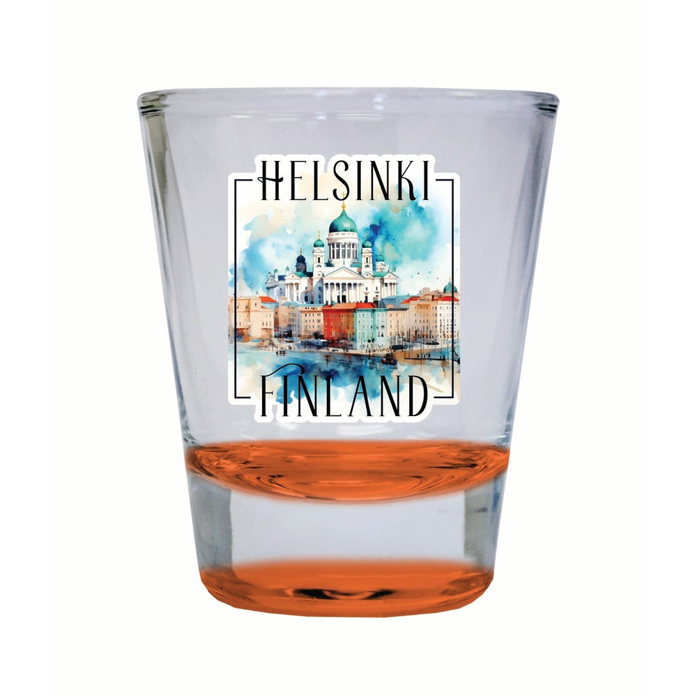 Helsinki Finland Watercolor Helsinki Cathedral Design Souvenir 2 Ounce Shot Glass Round Image 2