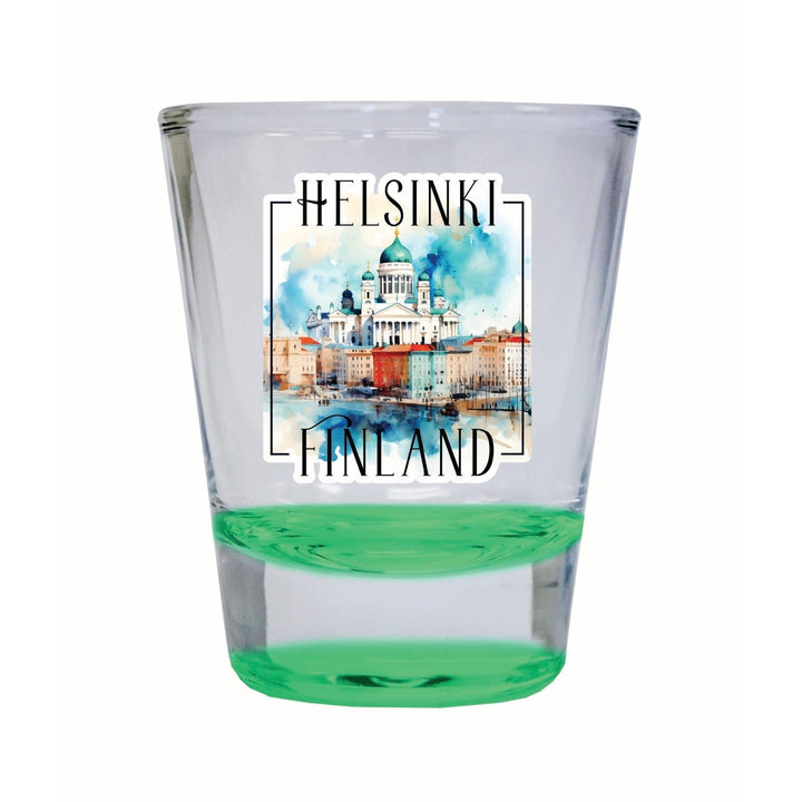 Helsinki Finland Watercolor Helsinki Cathedral Design Souvenir 2 Ounce Shot Glass Round Image 4