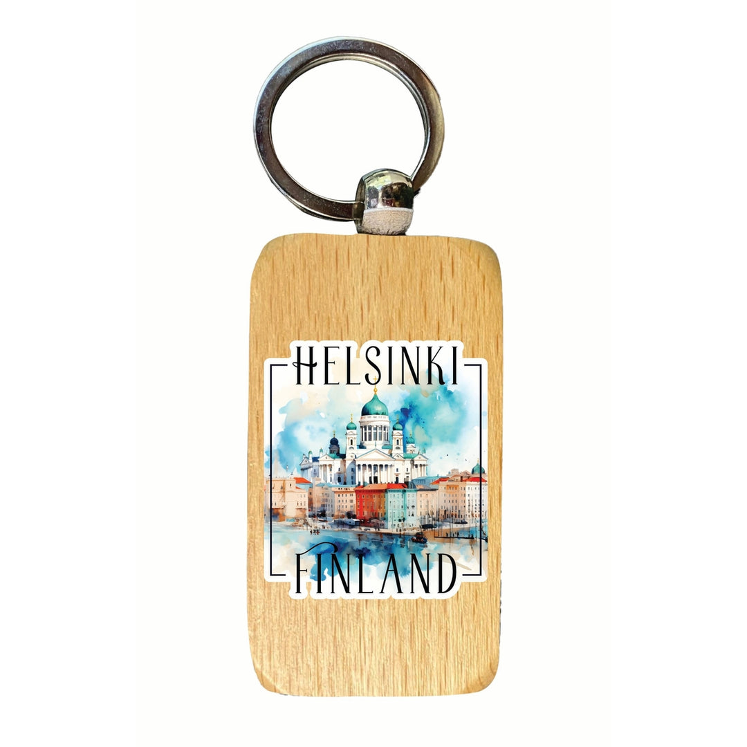 Helsinki Finland Watercolor Helsinki Cathedral Design Souvenir 2.5x1-Inch Souvenir Wooden Keychain Image 1