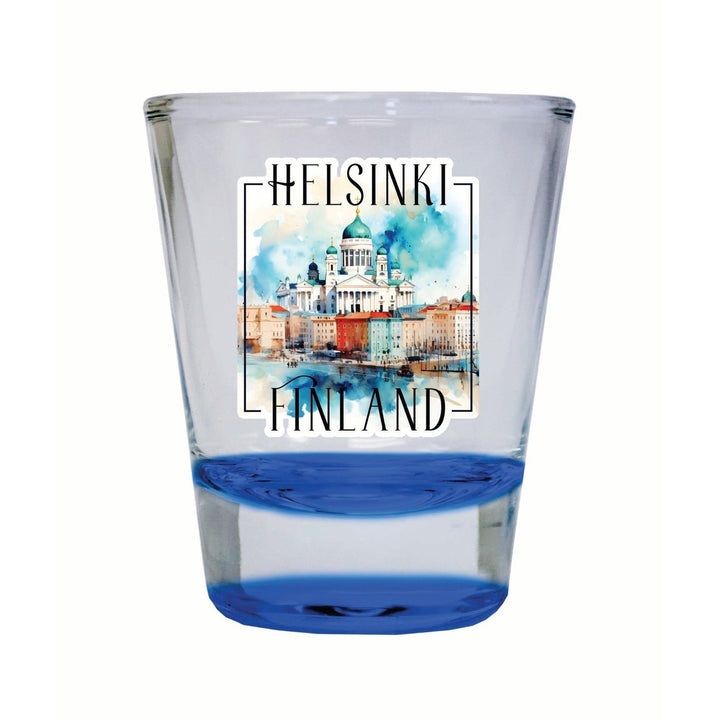 Helsinki Finland Watercolor Helsinki Cathedral Design Souvenir 2 Ounce Shot Glass Round Image 4