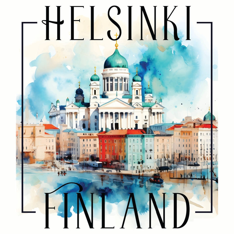 Helsinki Finland Watercolor Helsinki Cathedral Design Souvenir Die Cut Flat Magnet Image 1