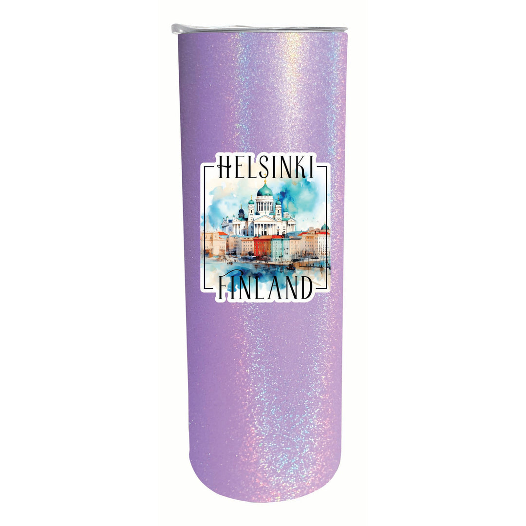 Helsinki Finland Watercolor Helsinki Cathedral Design Souvenir 20 oz Insulated Stainless Steel Skinny Tumbler Image 2