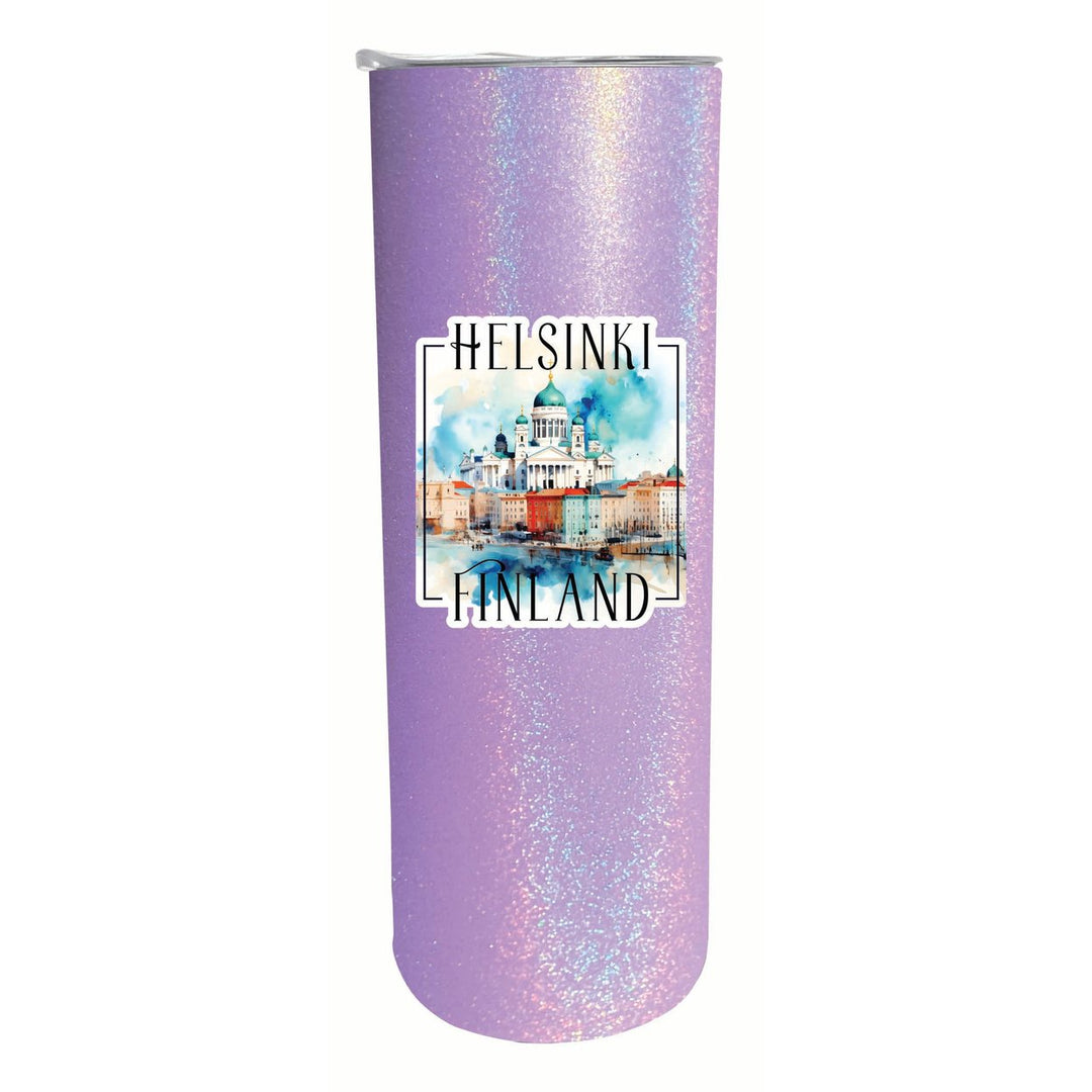 Helsinki Finland Watercolor Helsinki Cathedral Design Souvenir 20 oz Insulated Stainless Steel Skinny Tumbler Image 1