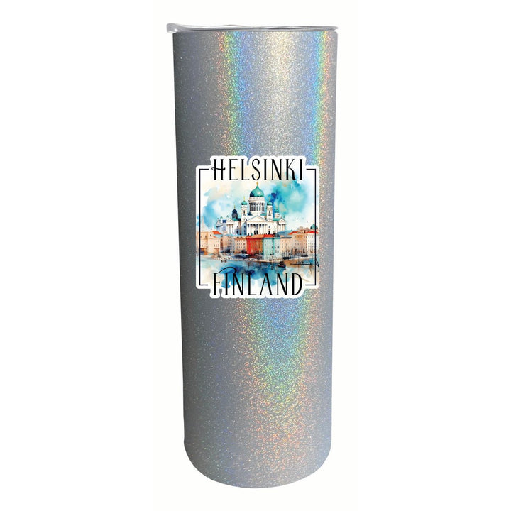 Helsinki Finland Watercolor Helsinki Cathedral Design Souvenir 20 oz Insulated Stainless Steel Skinny Tumbler Image 3