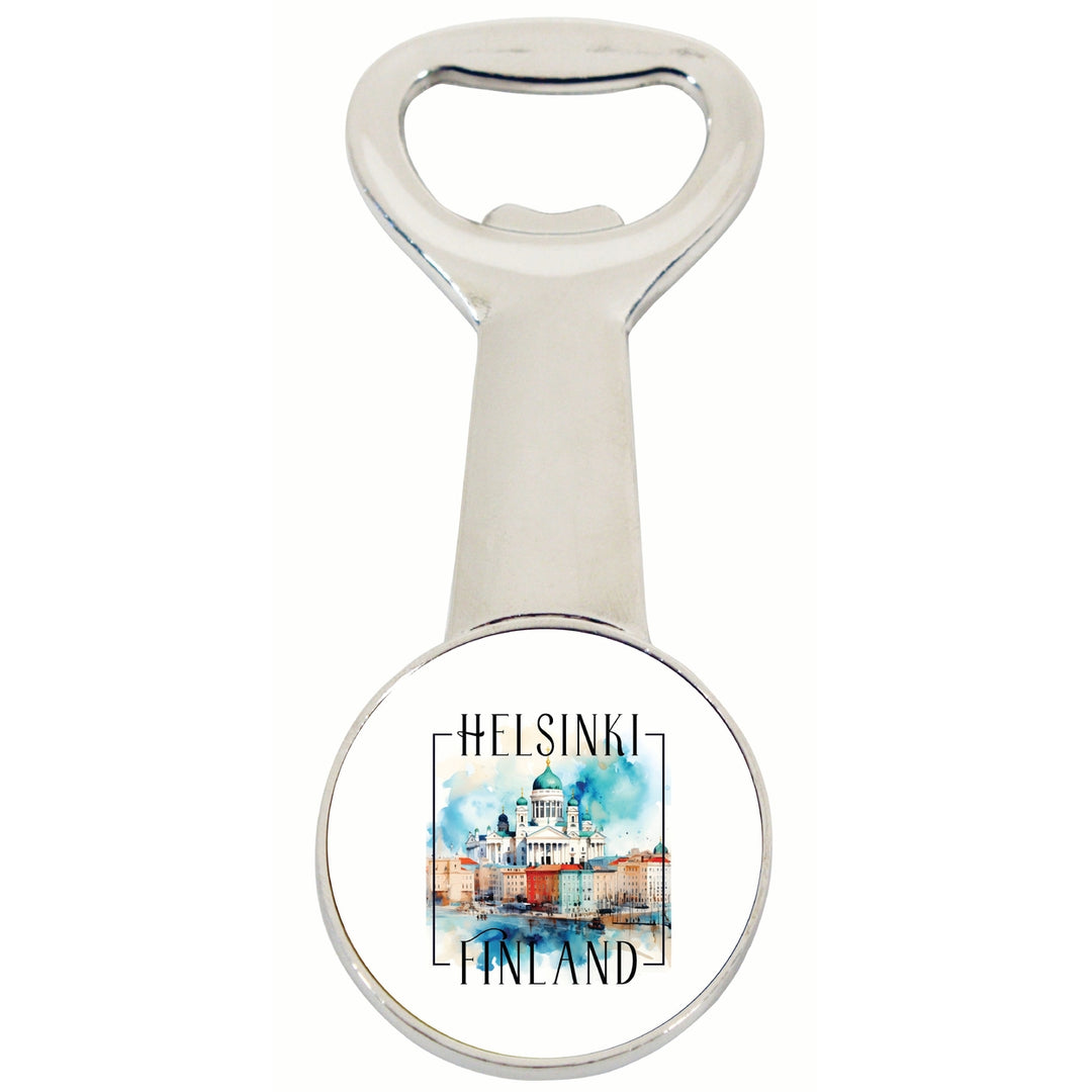 Helsinki Finland Watercolor Helsinki Cathedral Design Souvenir Magnetic Bottle Opener Image 1