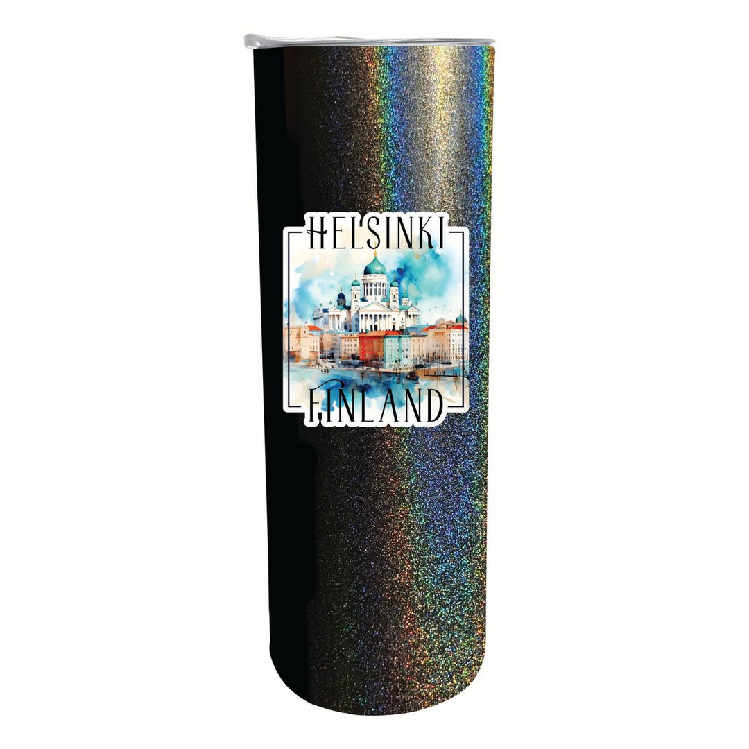 Helsinki Finland Watercolor Helsinki Cathedral Design Souvenir 20 oz Insulated Stainless Steel Skinny Tumbler Image 4