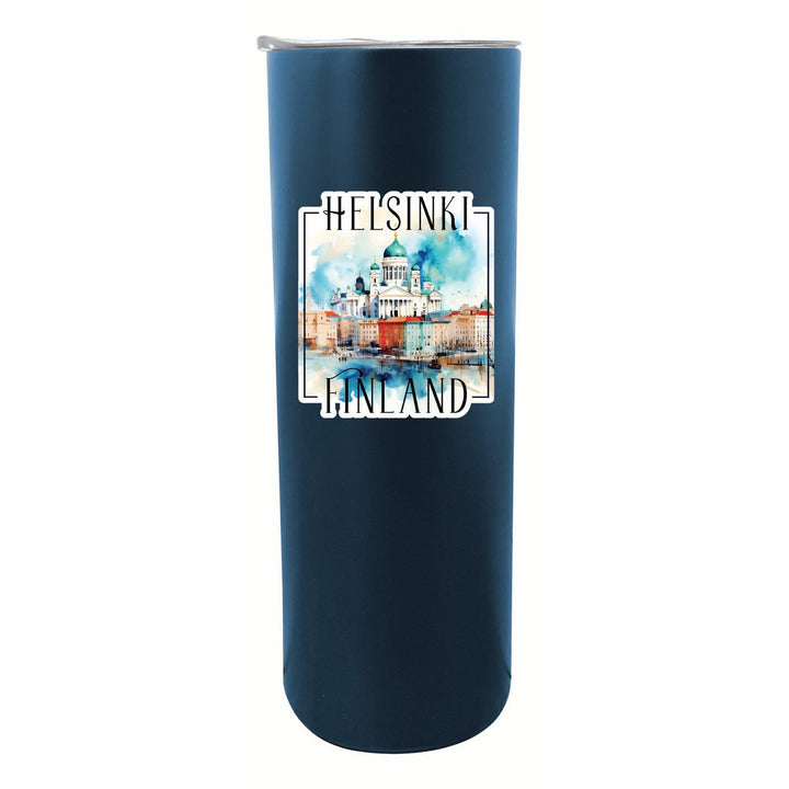 Helsinki Finland Watercolor Helsinki Cathedral Design Souvenir 20 oz Insulated Stainless Steel Skinny Tumbler Image 4