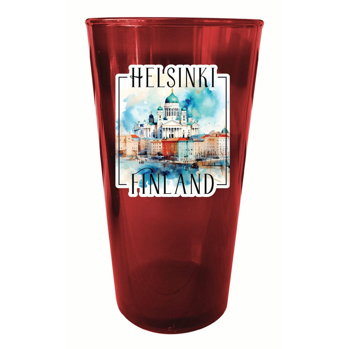 Helsinki Finland Watercolor Helsinki Cathedral Design Souvenir Plastic 16 oz pint Image 1