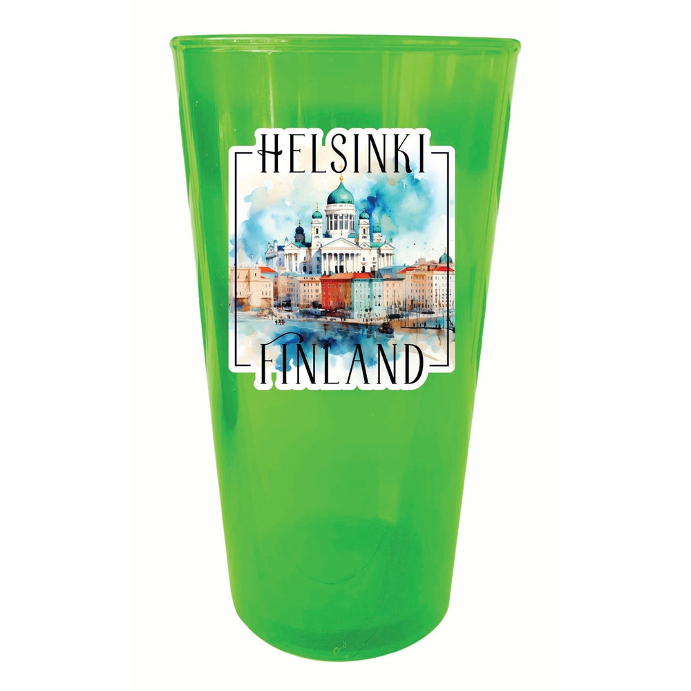 Helsinki Finland Watercolor Helsinki Cathedral Design Souvenir Plastic 16 oz pint Image 2