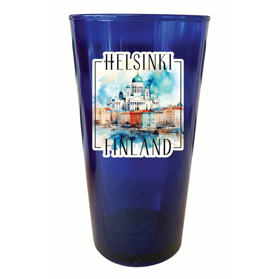 Helsinki Finland Watercolor Helsinki Cathedral Design Souvenir Plastic 16 oz pint Image 3