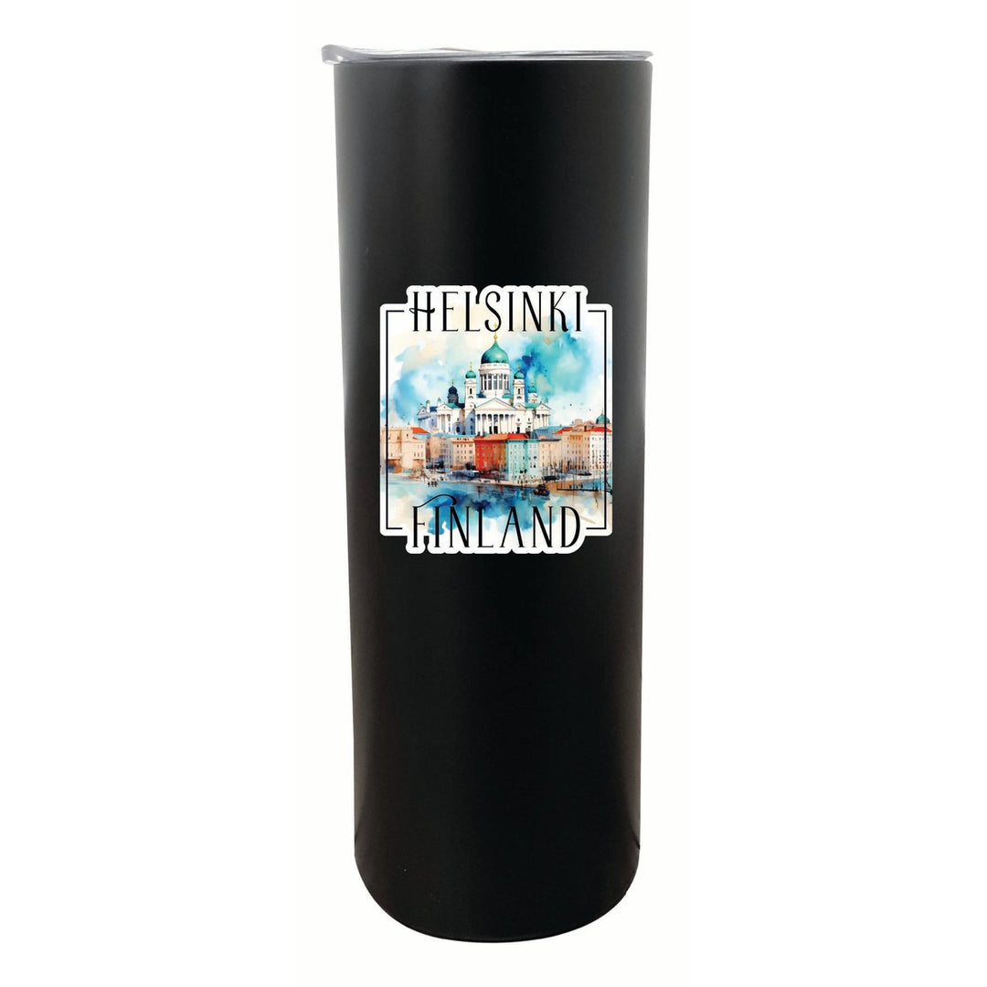 Helsinki Finland Watercolor Helsinki Cathedral Design Souvenir 20 oz Insulated Stainless Steel Skinny Tumbler Image 6