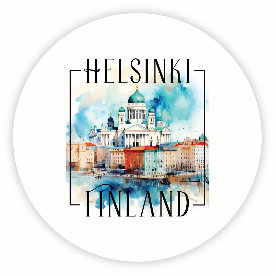 Helsinki Finland Watercolor Helsinki Cathedral Design Souvenir Round Fridge Magnet Image 1