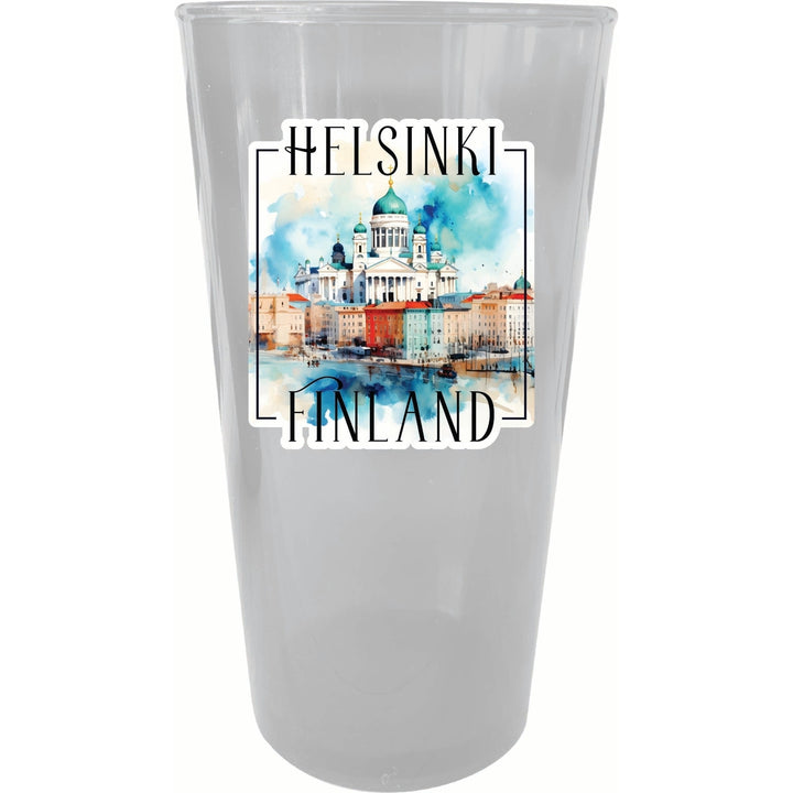 Helsinki Finland Watercolor Helsinki Cathedral Design Souvenir Plastic 16 oz pint Image 4