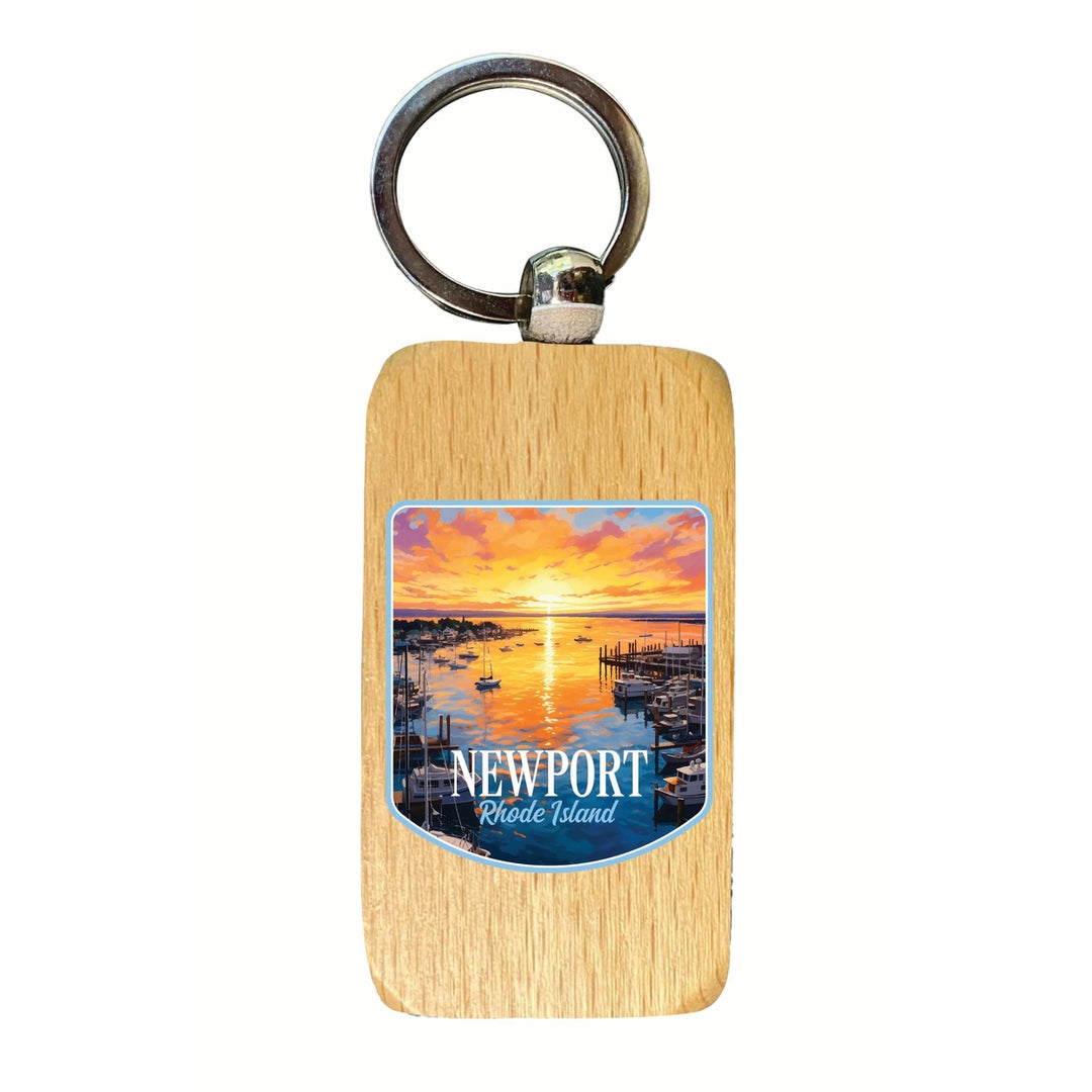 Newport Rhode Island Sunset over the Bay Design Souvenir 2.5x1-Inch Souvenir Wooden Keychain Image 1