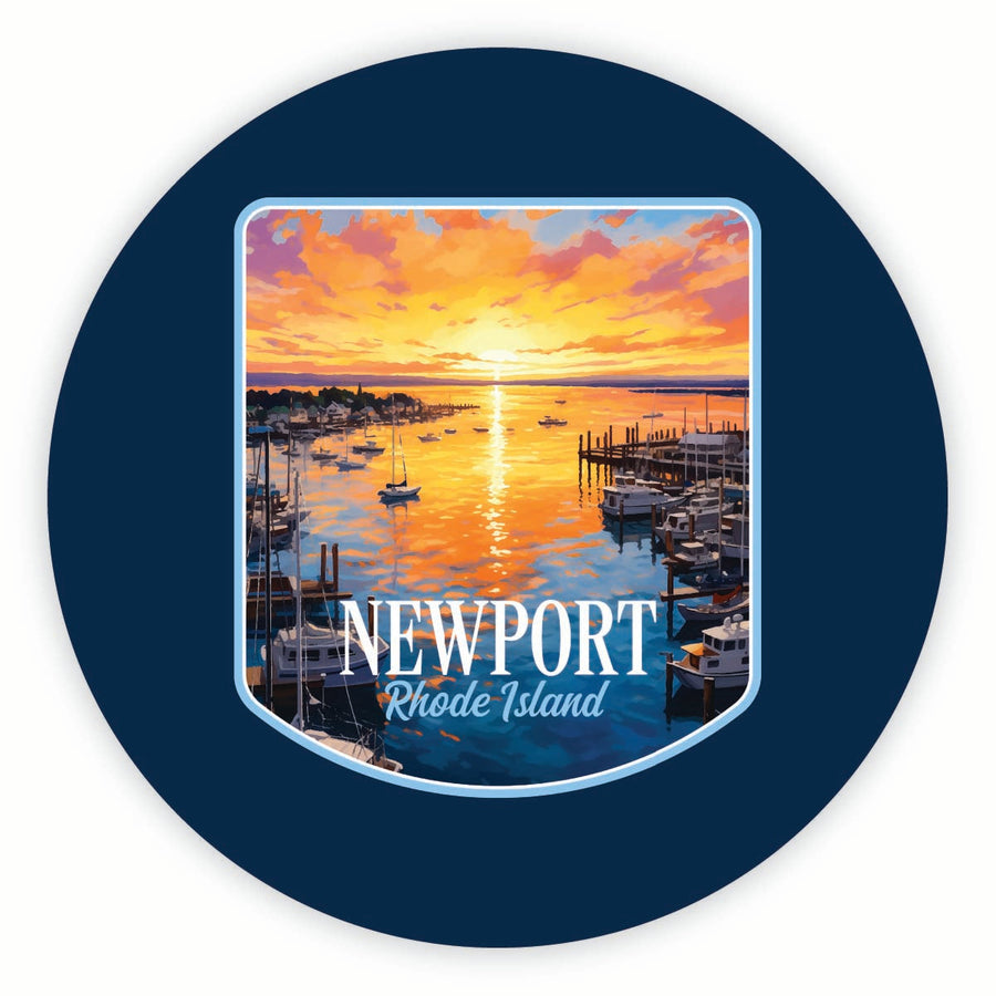 Newport Rhode Island Sunset over the Bay Design Souvenir Round Fridge Magnet Image 1