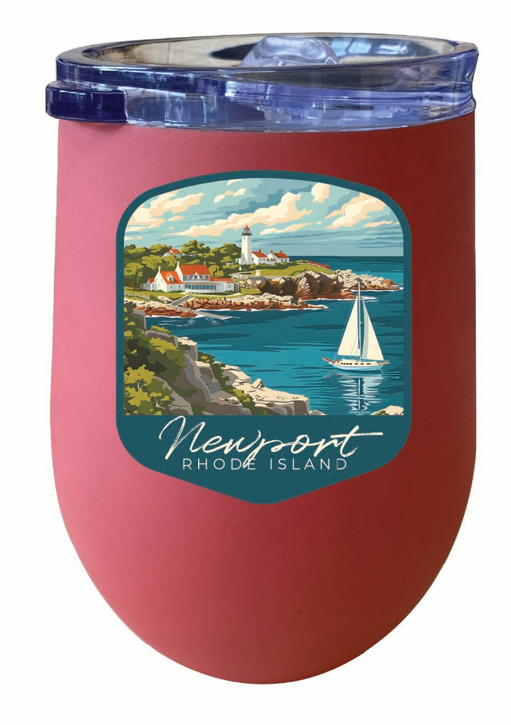 Newport Rhode Island Lighthouse on the Coast Design Souvenir 12 oz Insulated Wine Stainless Steel Tumbler Image 1