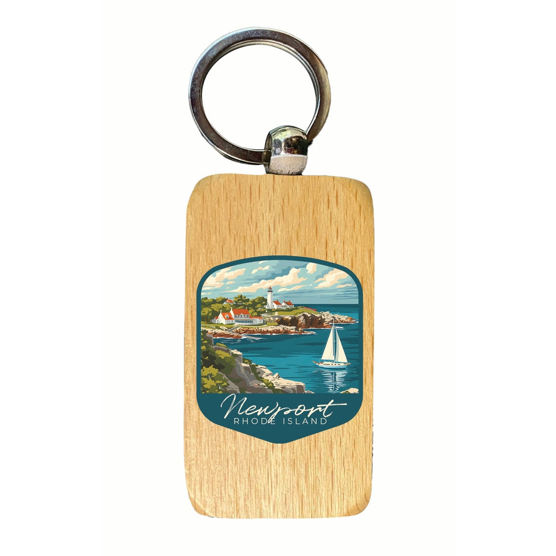 Newport Rhode Island Lighthouse on the Coast Design Souvenir 2.5x1-Inch Souvenir Wooden Keychain Image 1