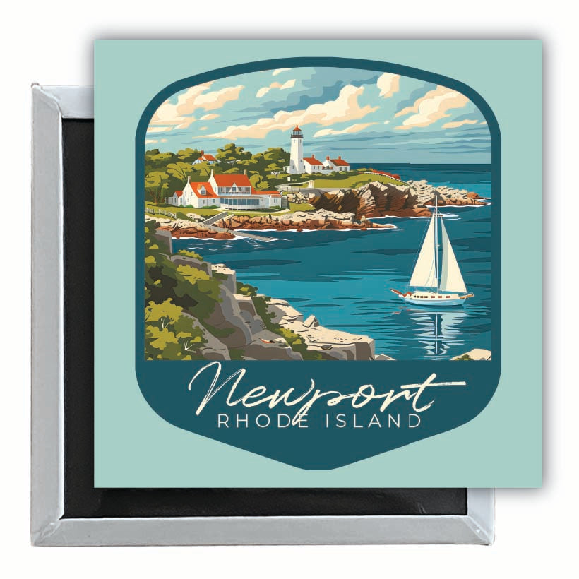 Newport Rhode Island Lighthouse on the Coast Design Souvenir 2.5 x 2.5-Inch Fridge Magnet Image 1