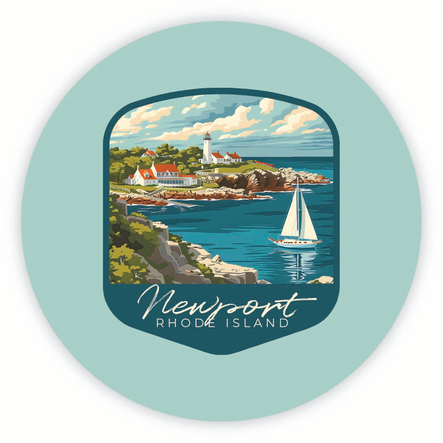 Newport Rhode Island Lighthouse on the Coast Design Souvenir Round Fridge Magnet Image 1