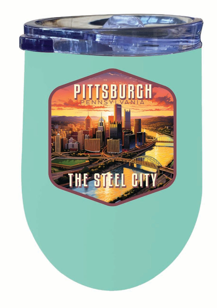 Pittsburgh Pennsylvania The Steel City Design Souvenir 12 oz Insulated Wine Stainless Steel Tumbler Image 2