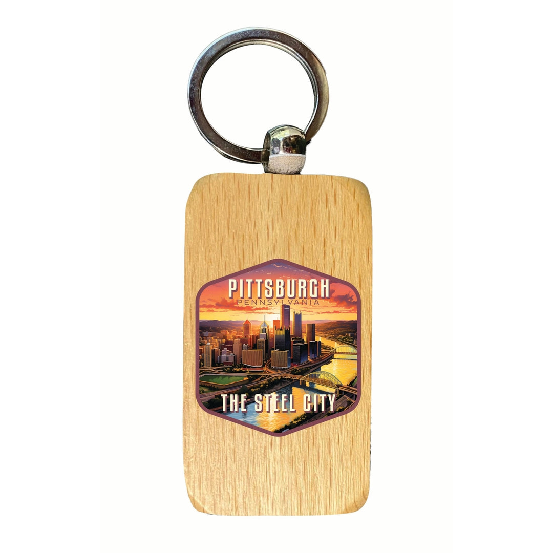 Pittsburgh Pennsylvania The Steel City Design Souvenir 2.5x1-Inch Souvenir Wooden Keychain Image 1