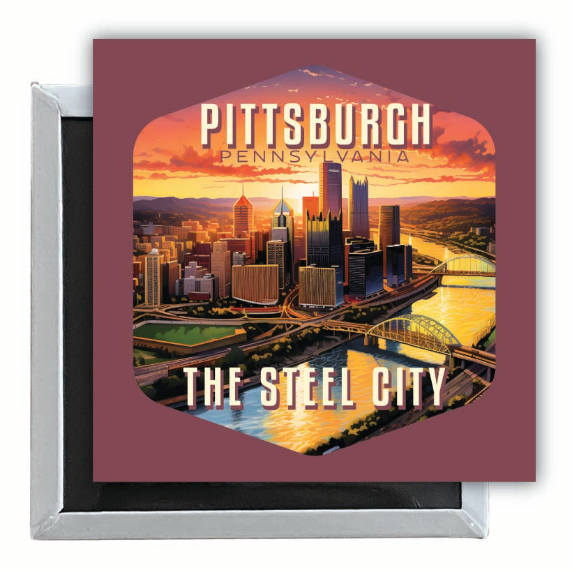 Pittsburgh Pennsylvania The Steel City Design Souvenir 2.5 x 2.5-Inch Fridge Magnet Image 1