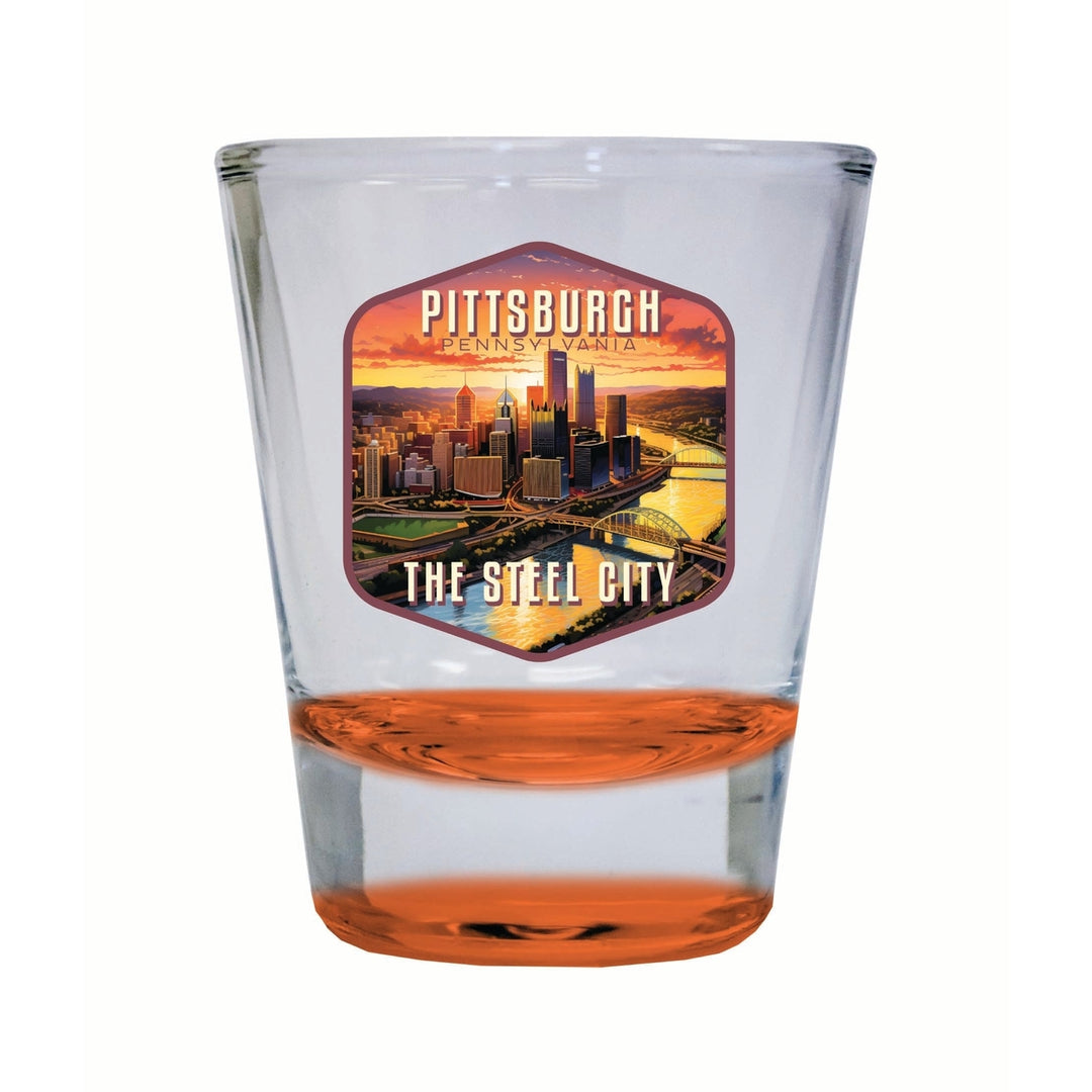 Pittsburgh Pennsylvania The Steel City Design Souvenir 2 Ounce Shot Glass Round Image 2