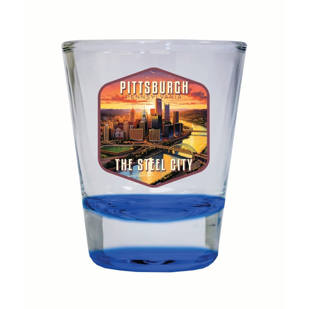 Pittsburgh Pennsylvania The Steel City Design Souvenir 2 Ounce Shot Glass Round Image 4