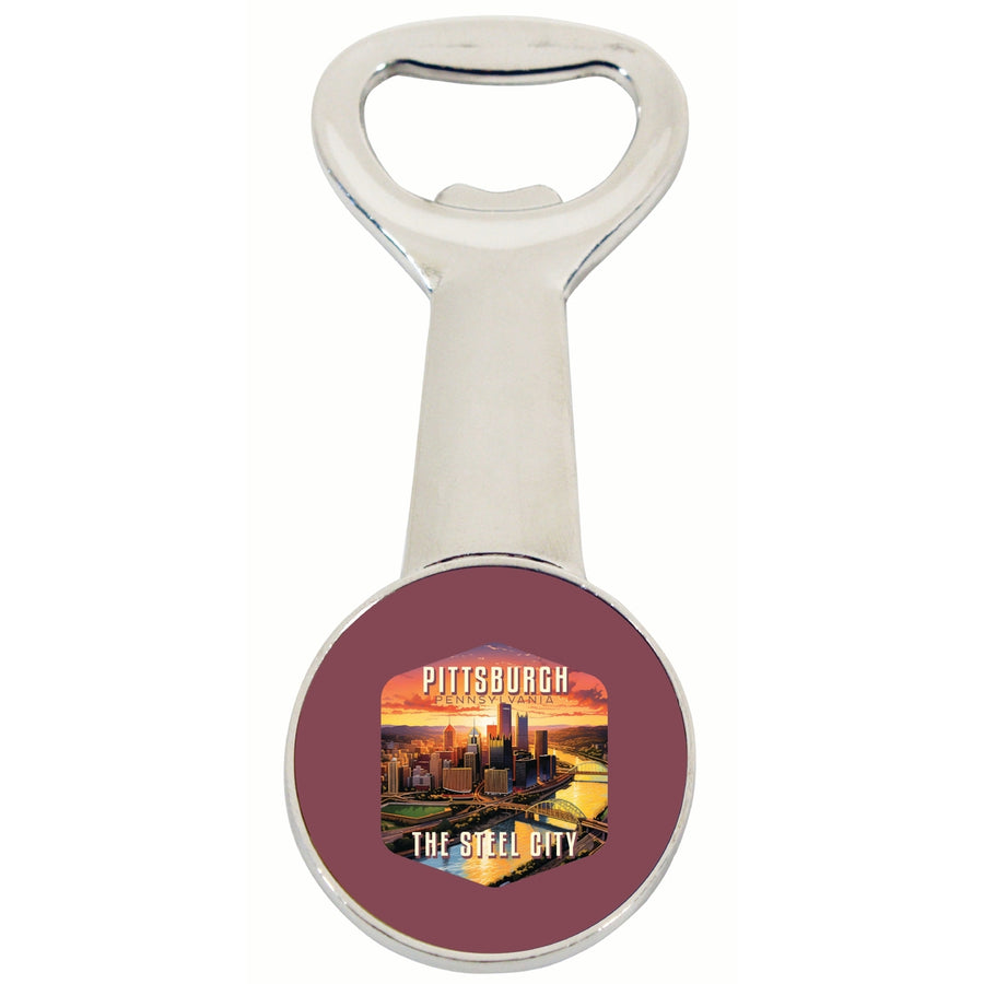 Pittsburgh Pennsylvania The Steel City Design Souvenir Magnetic Bottle Opener Image 1