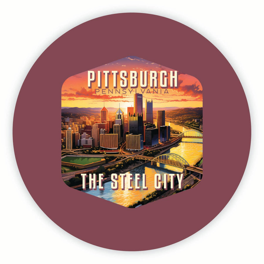 Pittsburgh Pennsylvania The Steel City Design Souvenir Round Fridge Magnet Image 1