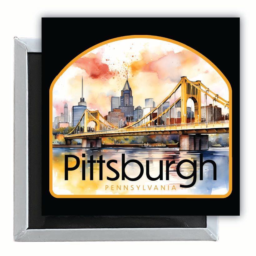 Pittsburgh Pennsylvania Yellow Bridge Design Souvenir 2.5 x 2.5-Inch Fridge Magnet Image 1