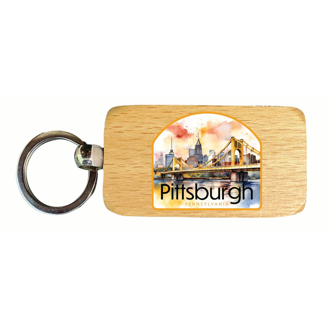 Pittsburgh Pennsylvania Yellow Bridge Design Souvenir 2.5x1-Inch Souvenir Wooden Keychain Image 1