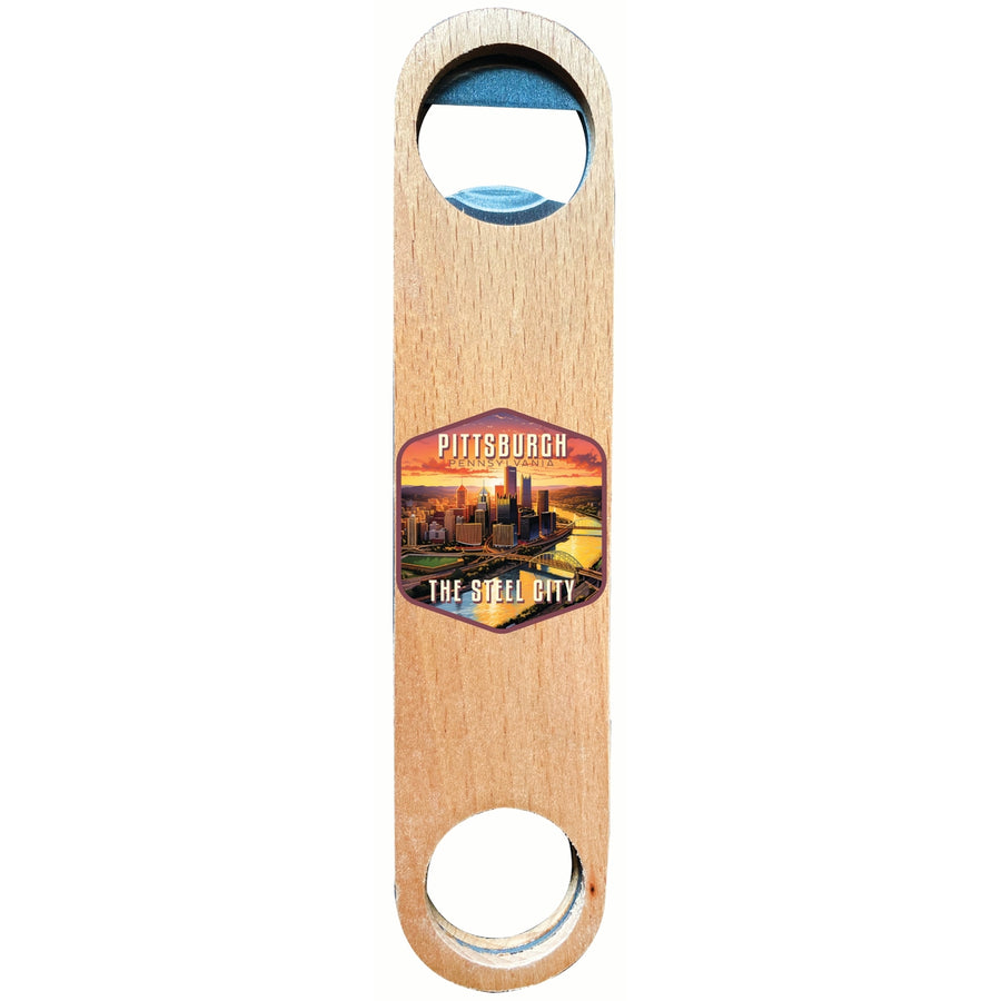 Pittsburgh Pennsylvania The Steel City Design Souvenir Wooden Bottle Opener Image 1