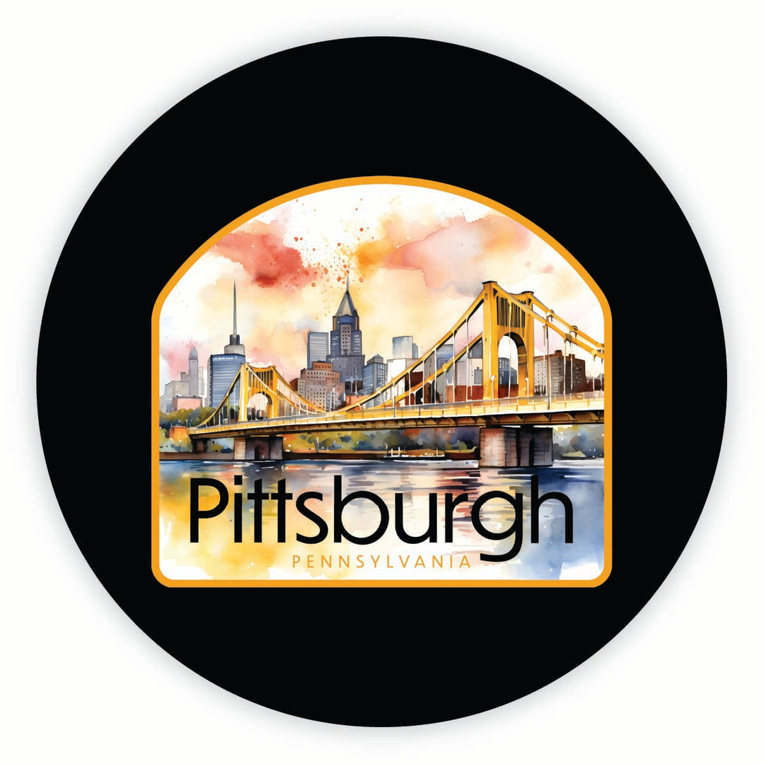 Pittsburgh Pennsylvania Yellow Bridge Design Souvenir Round Fridge Magnet Image 1