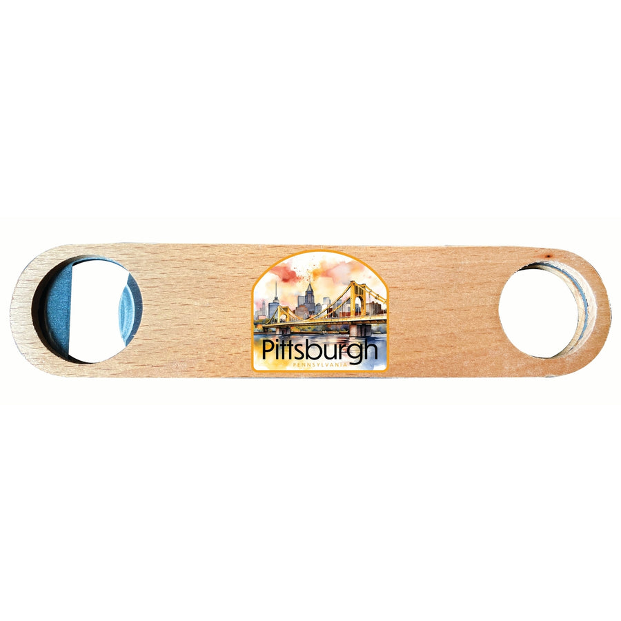 Pittsburgh Pennsylvania Yellow Bridge Design Souvenir Wooden Bottle Opener Image 1