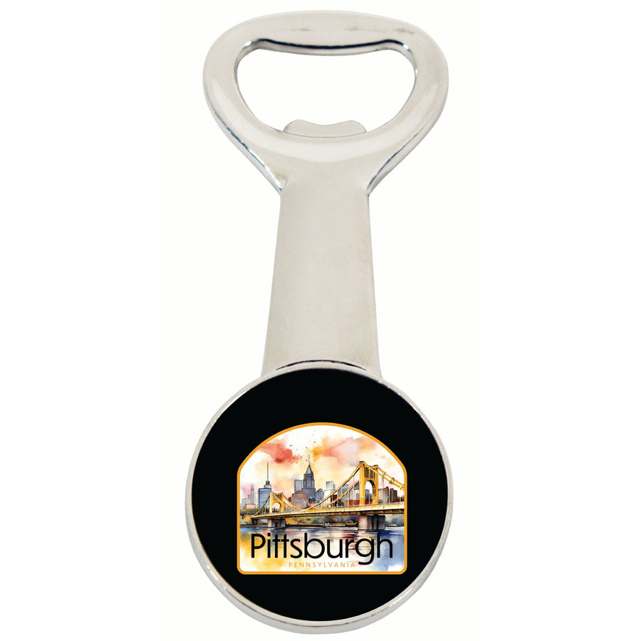 Pittsburgh Pennsylvania Yellow Bridge Design Souvenir Magnetic Bottle Opener Image 1